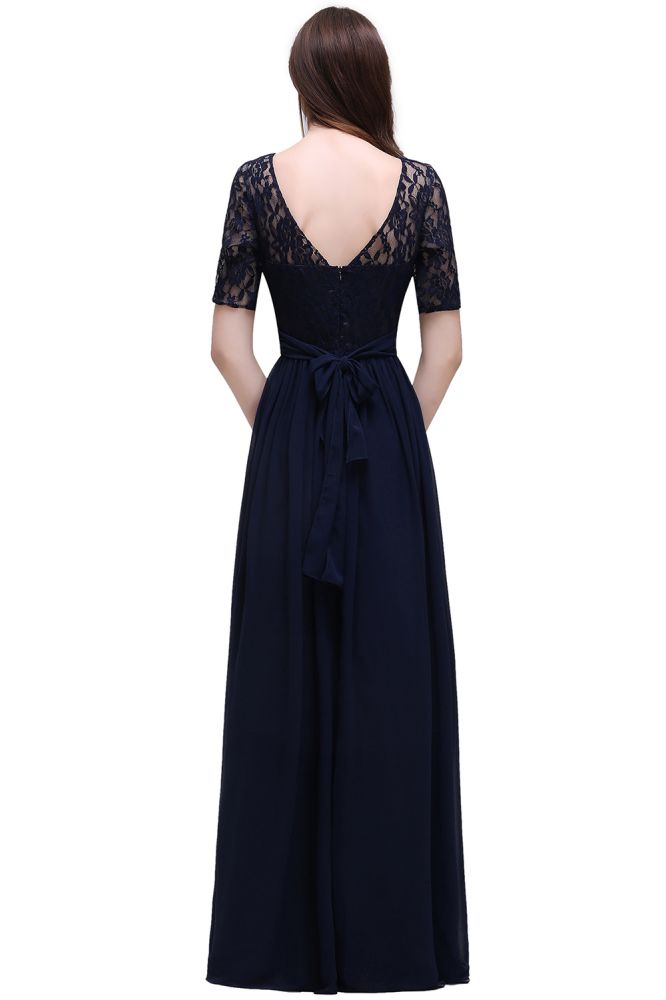 Abito da sera elegante a linea ad A in chiffon con scollo a tuffo e pizzo