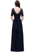 Abito da sera elegante a linea ad A in chiffon con scollo a tuffo e pizzo