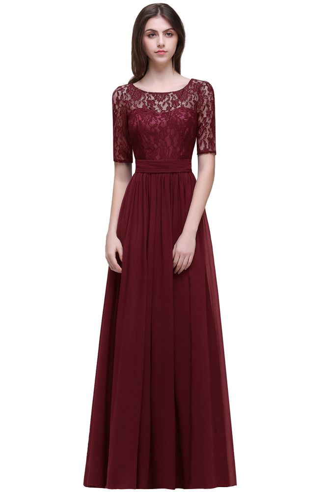Abito da sera elegante a linea ad A in chiffon con scollo a tuffo e pizzo