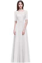 Abito da sera elegante a linea ad A in chiffon con scollo a tuffo e pizzo