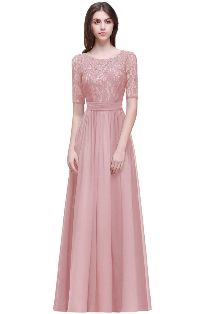 Abito da sera elegante a linea ad A in chiffon con scollo a tuffo e pizzo