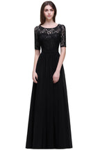 Abito da sera elegante a linea ad A in chiffon con scollo a tuffo e pizzo