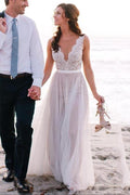 Elegantes U-Ausschnitt A-Linie Tüll Strand Brautkleid