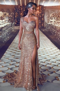 Elegant Sequins One-Shoulder Long Prom Dresses Formal Evening Dress