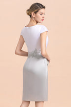 Elegantes silbernes kurzes Kleid für die Brautmutter, knielang, für Hochzeiten