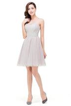 Vestidos Elegantes Prateados de Dama de Honra Mini em Linha A com Decote Redondo