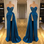 Elegant Sleeveless Mermaid Split Front Prom Dresses with Lace