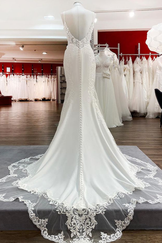 Backless Sweetheart Satin Lace Mermaid Wedding Dress White