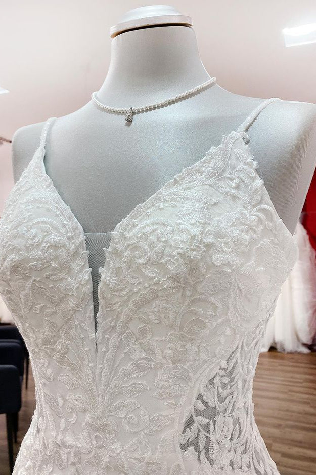 Backless Sweetheart Satin Lace Mermaid Wedding Dress White