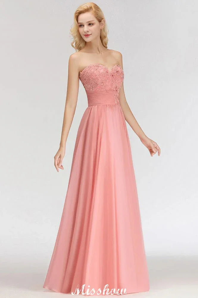 Elegant Sweetheart A-Line Appliques Bridesmaid Dresses Ruffle Chiffon
