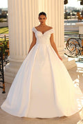Elegant Sweetheart Cap Sleeves Satin Ball Gown Bridal With Sequined Details