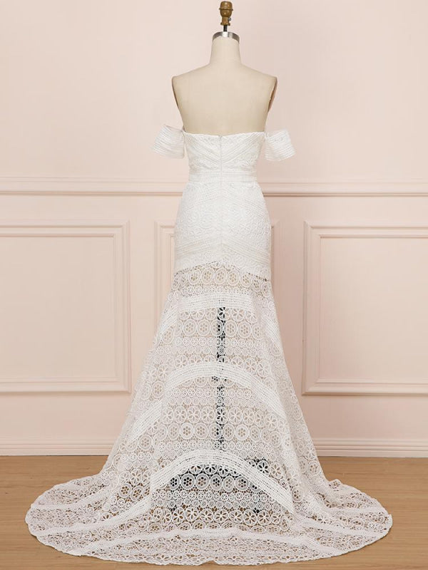 Vestido de noiva elegante estilo sereia em renda boho