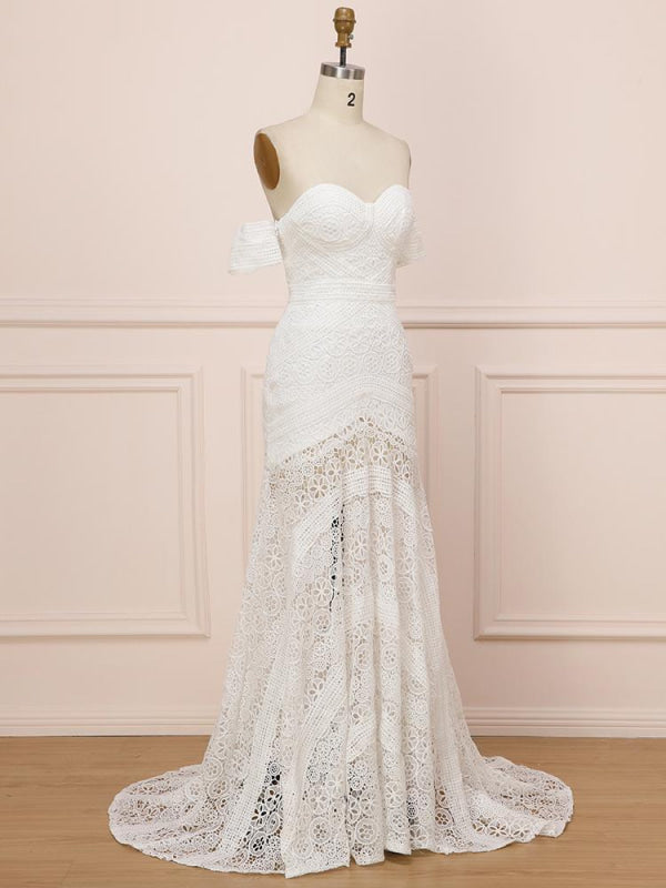 Vestido de noiva elegante estilo sereia em renda boho