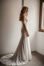 Vestido de noiva elegante estilo sereia em renda boho