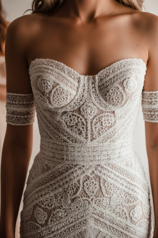 Vestido de noiva elegante estilo sereia em renda boho