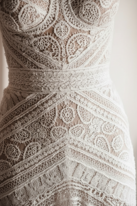Vestido de noiva elegante estilo sereia em renda boho