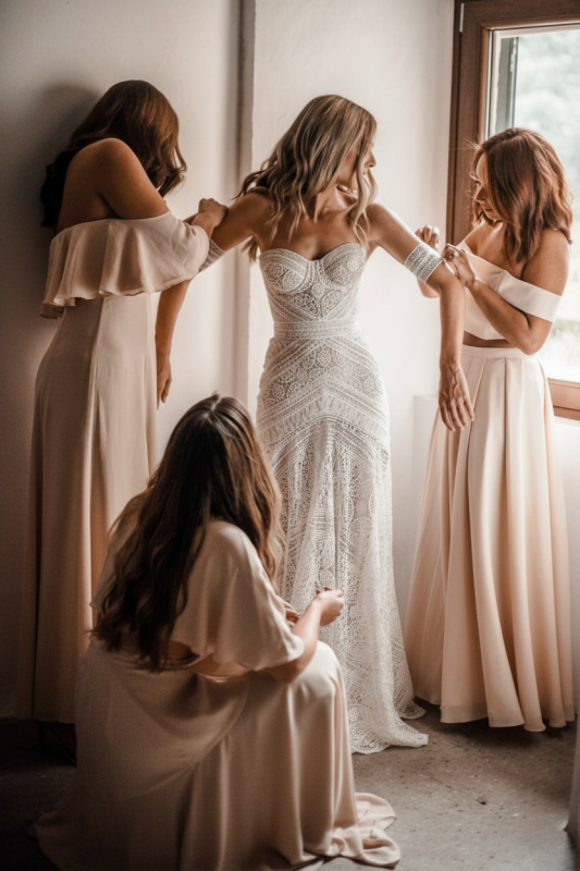 Vestido de noiva elegante estilo sereia em renda boho
