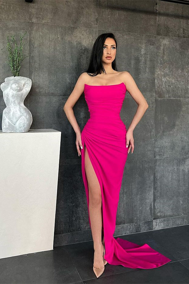 Vestidos de Baile Elegantes com Decote Coração, Estilo Sereia, Simples, com Fenda Alta, Online