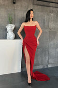 Vestidos de Baile Elegantes com Decote Coração, Estilo Sereia, Simples, com Fenda Alta, Online