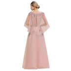 Elegant Tulle A-line Floral Wedding Dress Puffy Long Sleeves Evening Party Dress