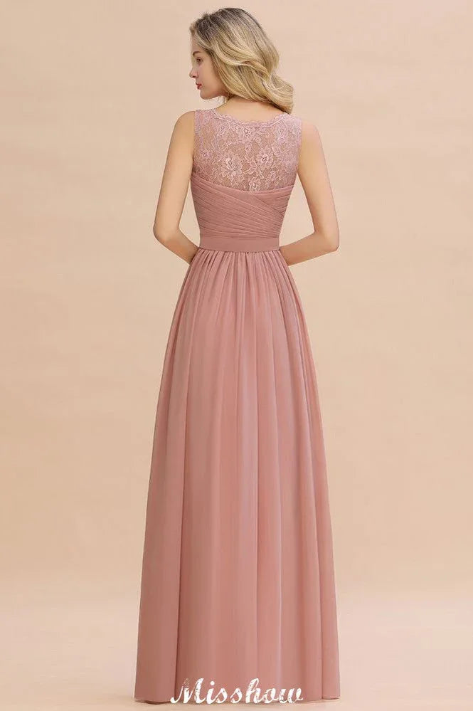 Vestido de noite longo elegante em linha A com decote em V Vestido de dama de honor sem mangas Estilos