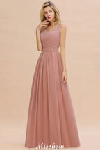 Vestido de noite longo elegante em linha A com decote em V Vestido de dama de honor sem mangas Estilos