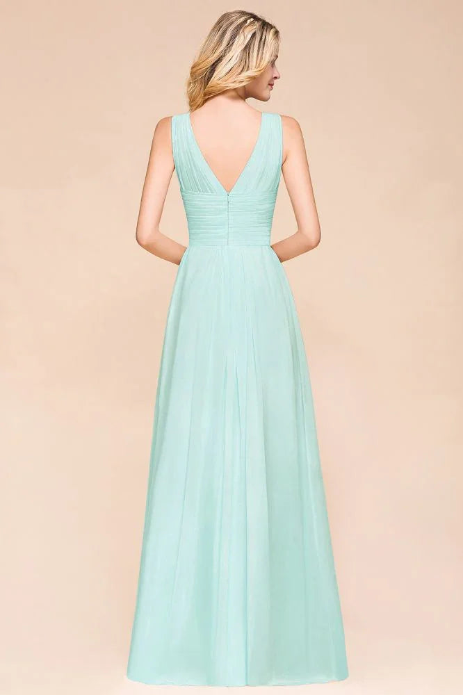 Elegantes Chiffon-Kleid für Brautjungfern mit V-Ausschnitt, A-Linien-Maxikleid für Hochzeitsfeier
