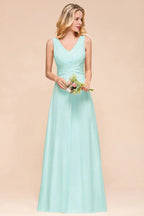 Elegantes Chiffon-Kleid für Brautjungfern mit V-Ausschnitt, A-Linien-Maxikleid für Hochzeitsfeier