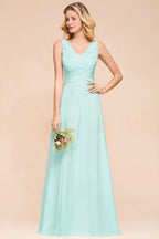 Elegantes Chiffon-Kleid für Brautjungfern mit V-Ausschnitt, A-Linien-Maxikleid für Hochzeitsfeier