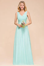 Elegantes Chiffon-Kleid für Brautjungfern mit V-Ausschnitt, A-Linien-Maxikleid für Hochzeitsfeier
