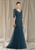 Elegant v-neck half sleeves mermaid lace mother dress