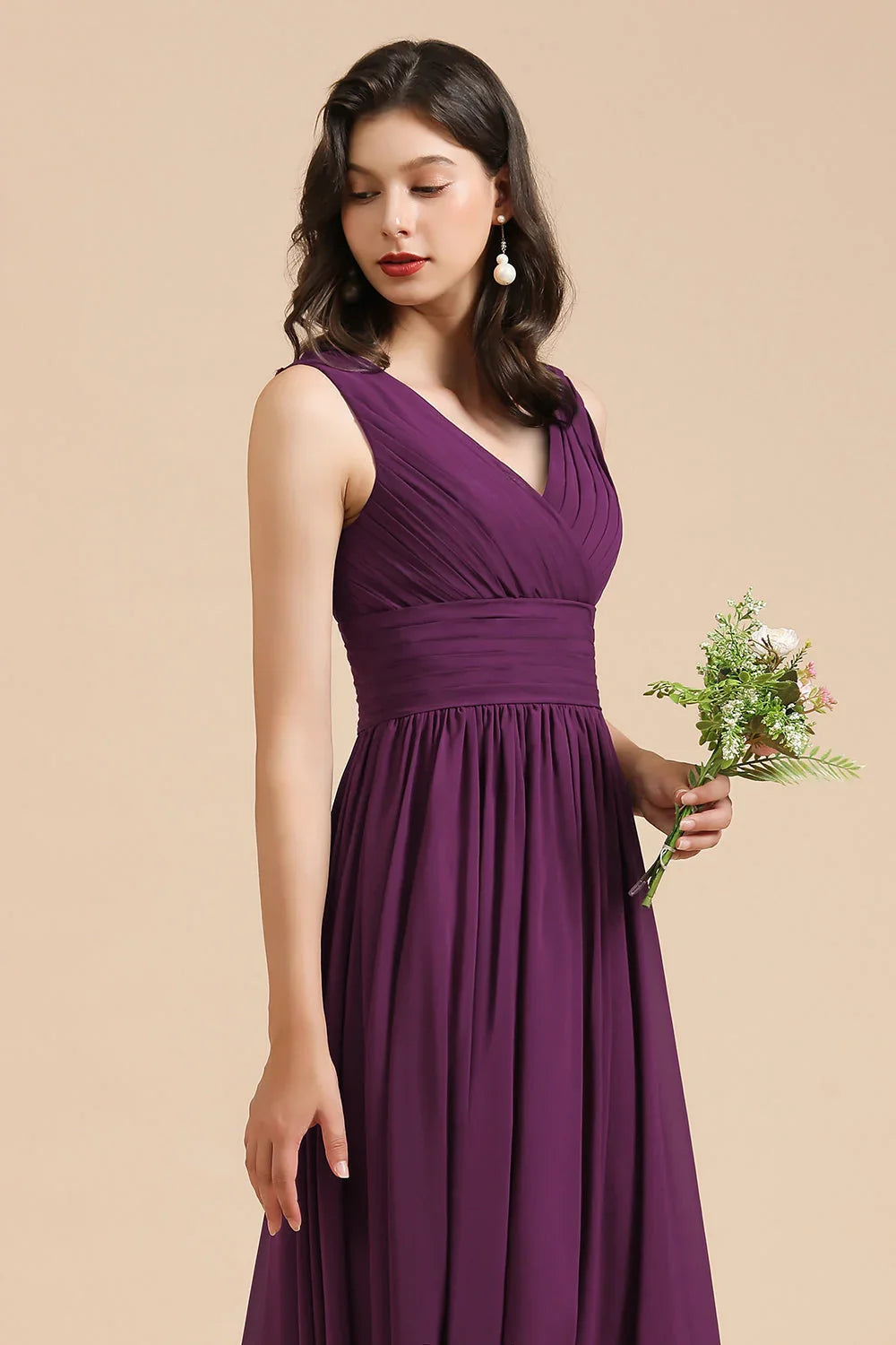 Elegant V-Neck Ruffle A-line Chiffon Lace Bridesmaid Dresses