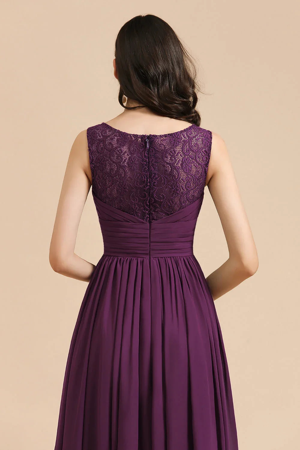 Elegant V-Neck Ruffle A-line Chiffon Lace Bridesmaid Dresses