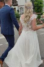 Robes de mariée élégantes longues en tulle | Robes de mariée avec dentelle