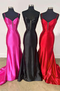 Elori | Vestido largo de gala sirena de satén negro con escote pronunciado