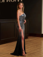 Eluned | Black One Shoulder Sheath Beaded Prom Dress With Split