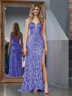 Purple Sheath Sequins Long Prom Dress with Slit