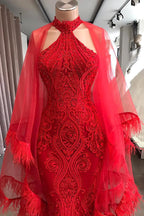 Abendkleider Langes Rotes Cocktailkleid aus Spitze 