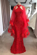 Abendkleider Langes Rotes Cocktailkleid aus Spitze 