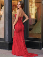 Evie | Vestido largo de fiesta con escote en forma de corazón de sirena y encaje con apliques