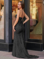 Evie | Vestido largo de fiesta con escote en forma de corazón de sirena y encaje con apliques