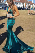 Excellente robe de bal longue à col en V, sirène, dos nu
