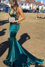Excellente robe de bal longue à col en V, sirène, dos nu
