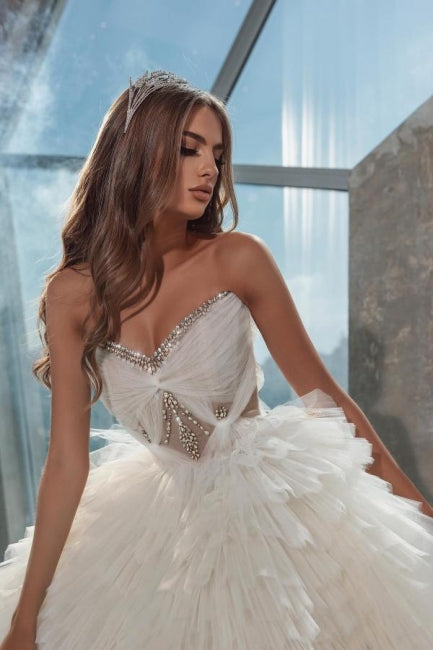 Extravagante A-Linie Prinzessin Ärmellose Brautkleider mit Kristall