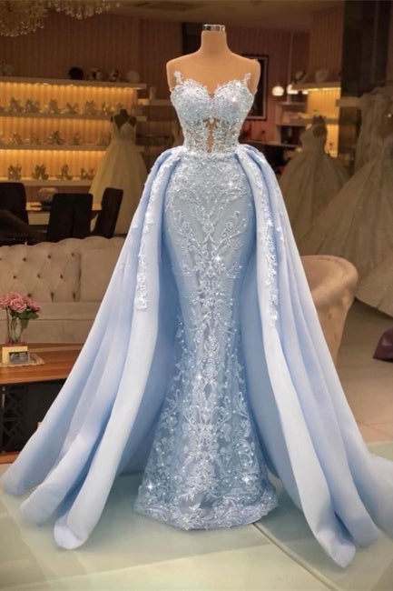 Vestidos de noite extravagantes compridos em renda | Vestidos de baile azuis