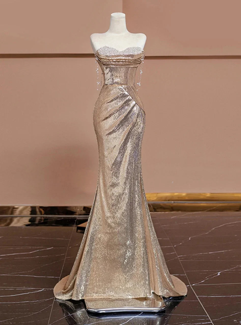Vestido de Baile com Lantejoulas Brilhantes de Sereia e Decote Coração Vestido de Noite Y7612