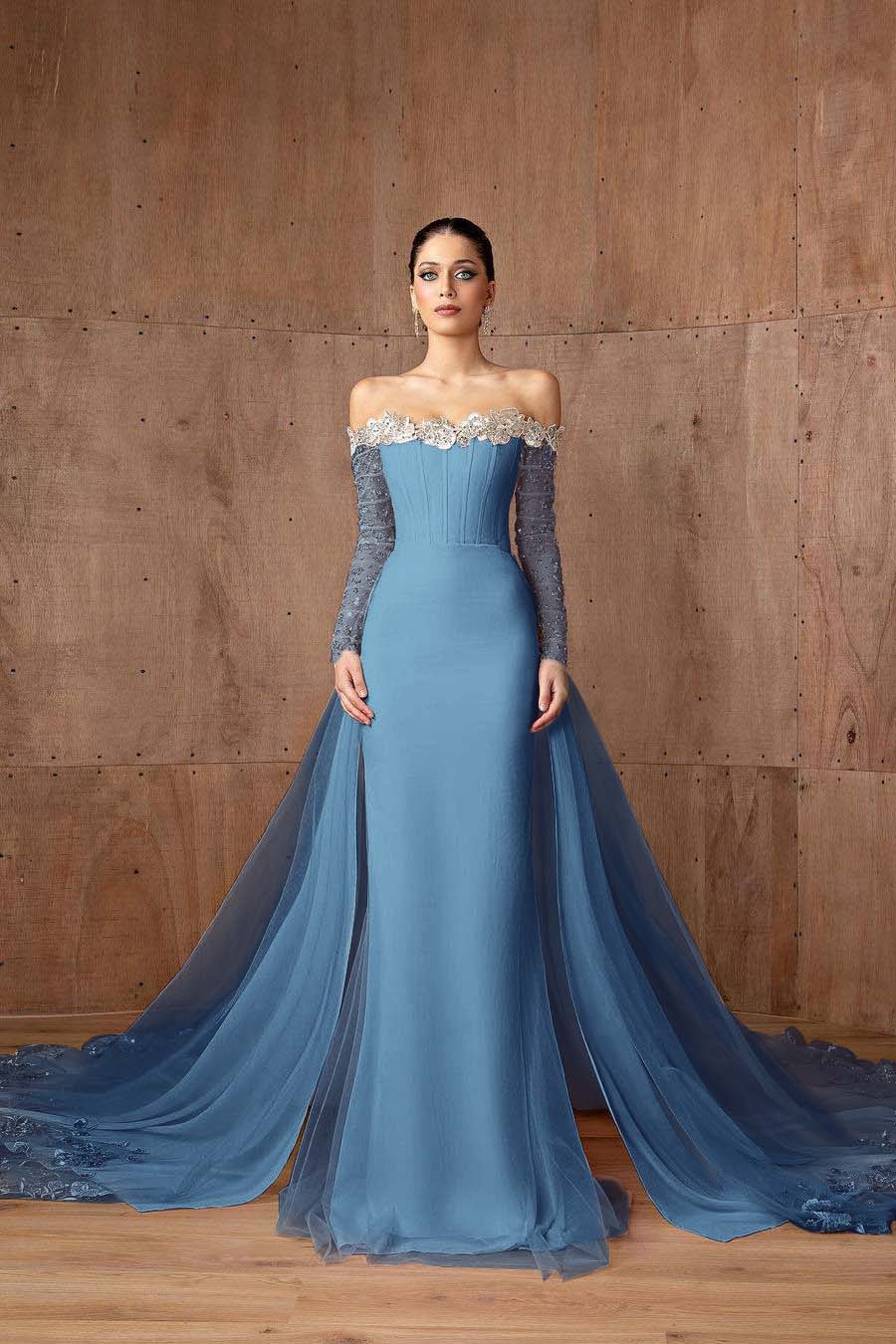 Strapless Mermaid Prom Dress With Appliques Long Sleeves Formal Gown