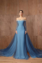 Strapless Mermaid Prom Dress With Appliques Long Sleeves Formal Gown