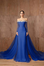 Strapless Mermaid Prom Dress With Appliques Long Sleeves Formal Gown