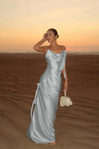 Spaghetti Strap Backless Mermaid Prom Dress With Pleated Hem